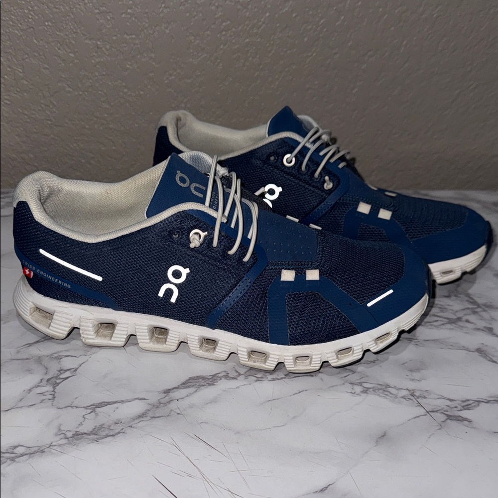 On Running Navy Blue and White Women's Athletic Shoes